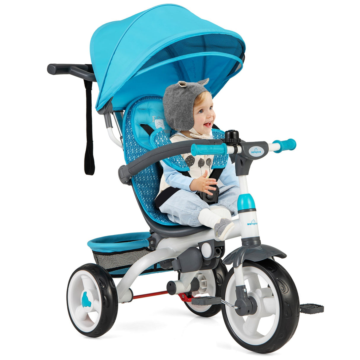 Triciclo de bebé 5 en 1 desmontable con capota redonda