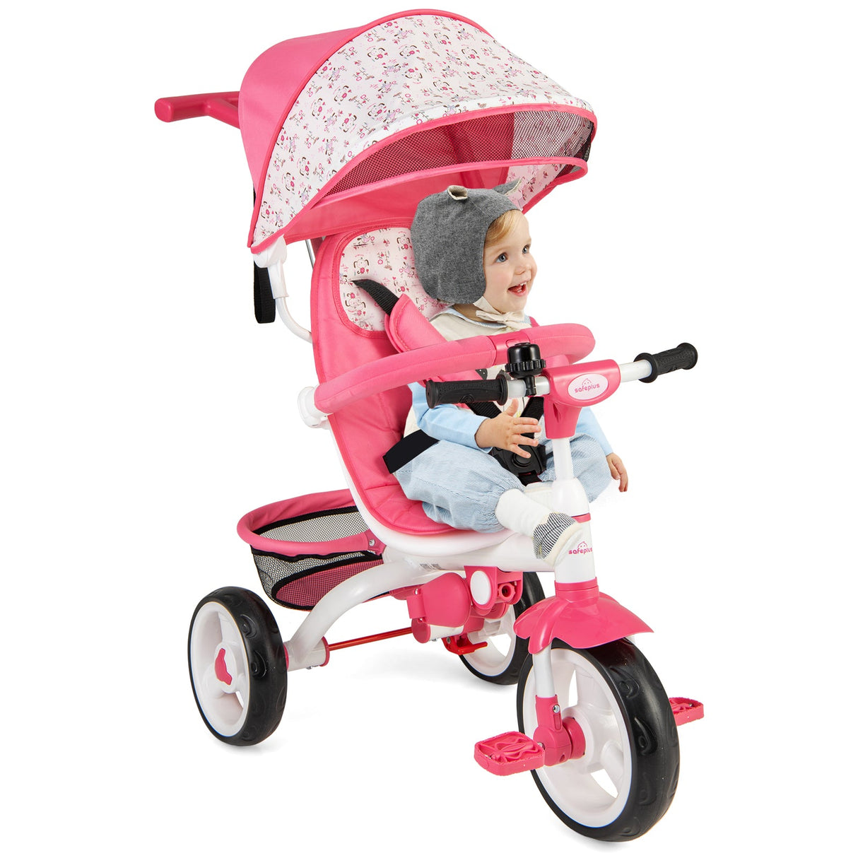 Triciclo de bebé 5 en 1 desmontable con capota redonda