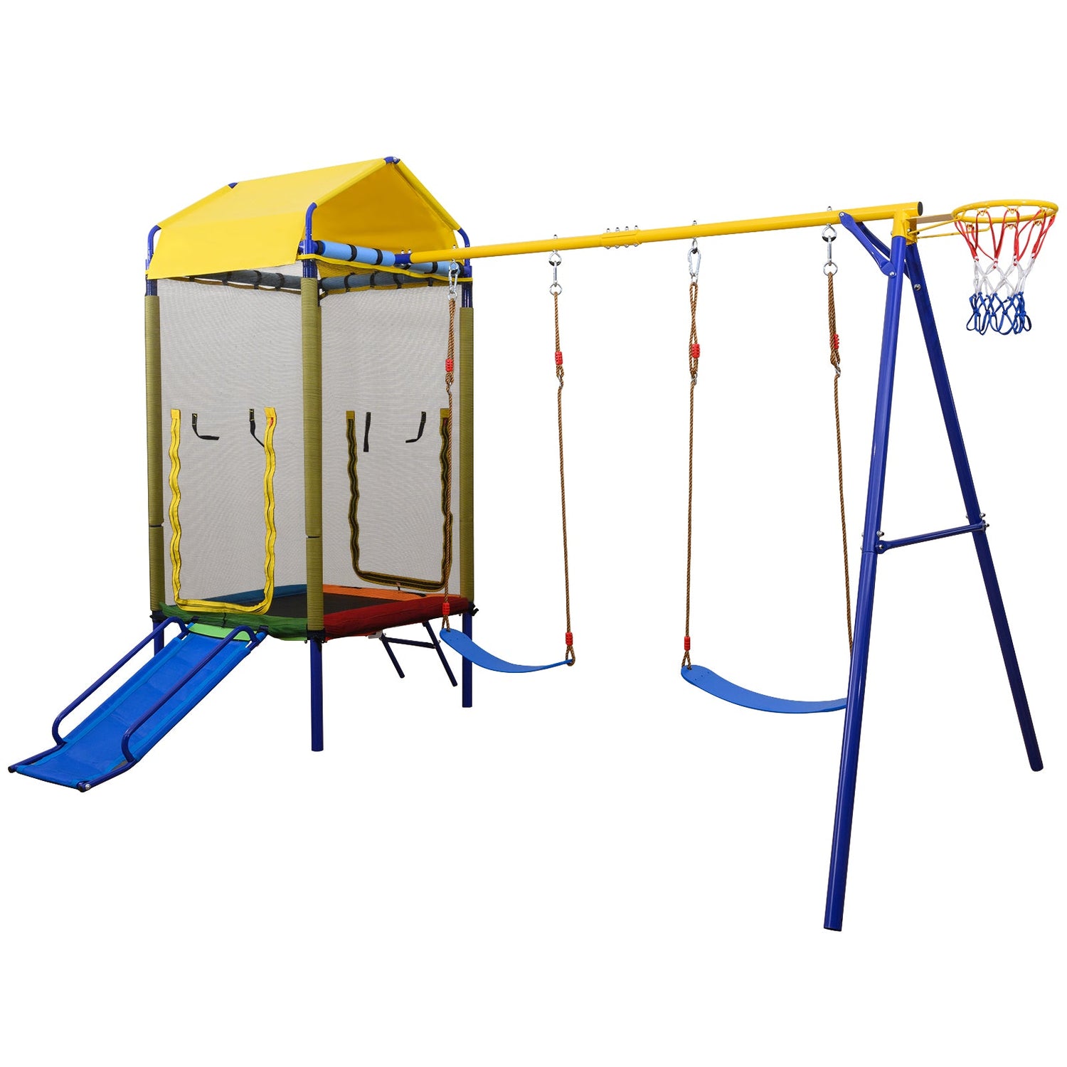Columpio 5 en 1 para niños con soporte de metal resistente - Amarillo