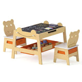 Mesa y 2 sillas 5 en 1 para niños pequeños, bonito juego de escritorio de arte con pizarra reversible de tiza y rotulador