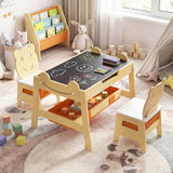 Mesa y 2 sillas 5 en 1 para niños pequeños, bonito juego de escritorio de arte con pizarra reversible de tiza y rotulador