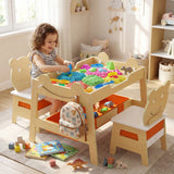 Mesa y 2 sillas 5 en 1 para niños pequeños, bonito juego de escritorio de arte con pizarra reversible de tiza y rotulador