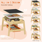 Mesa y 2 sillas 5 en 1 para niños pequeños, bonito juego de escritorio de arte con pizarra reversible de tiza y rotulador