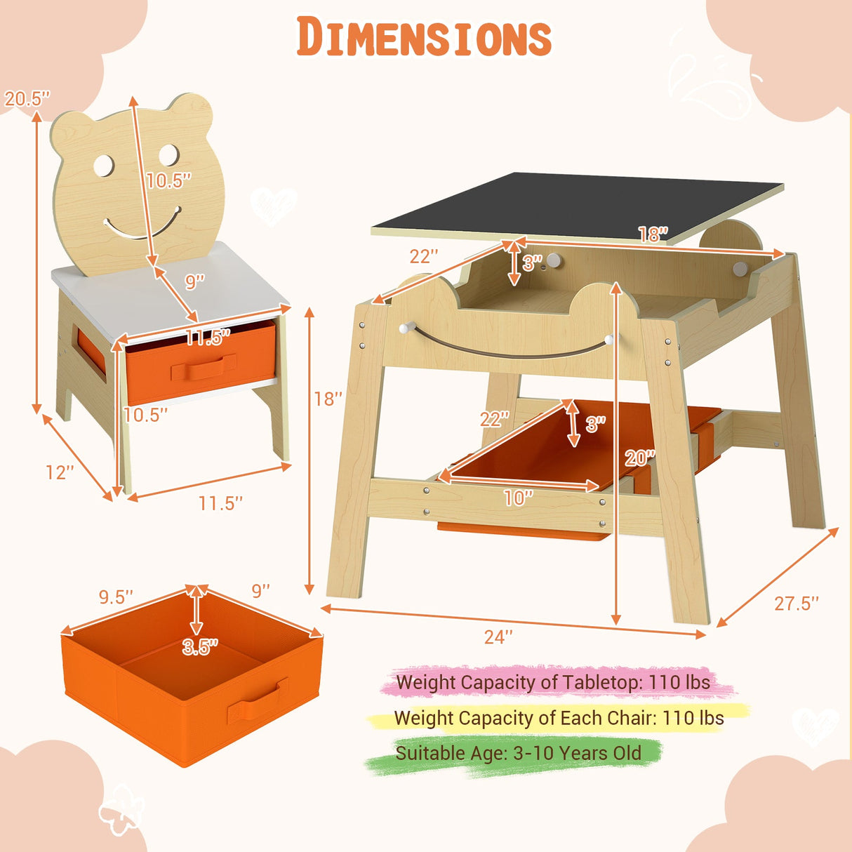 Mesa y 2 sillas 5 en 1 para niños pequeños, bonito juego de escritorio de arte con pizarra reversible de tiza y rotulador