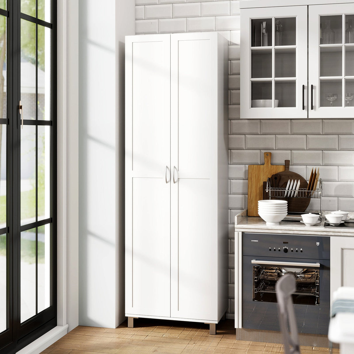 73.5 Inch Freestanding Double Door Tall Versatile Storage Organizer-White