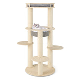 Árbol rascador de madera para gatos de 5 niveles con percha acolchada y hamaca de tela no tejida - Gris