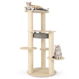 Árbol rascador de madera para gatos de 5 niveles con percha acolchada y hamaca de tela no tejida - Gris