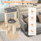 Árbol rascador de madera para gatos de 5 niveles con percha acolchada y hamaca de tela no tejida - Gris