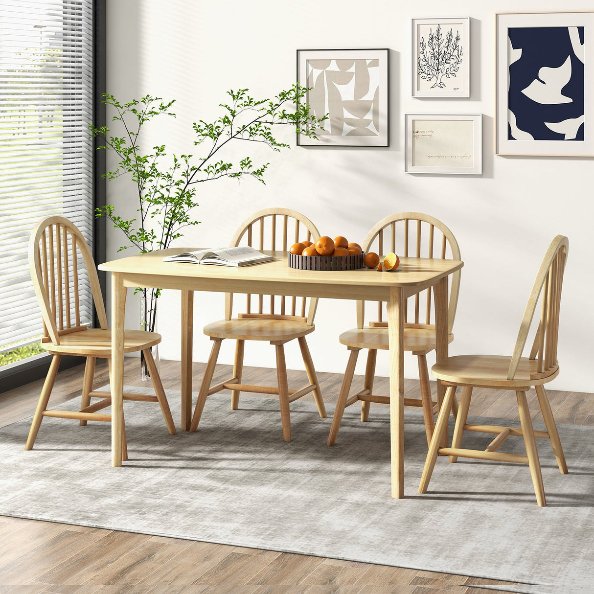 Juego de mesa de comedor de madera de 5 piezas con 4 sillas Windsor