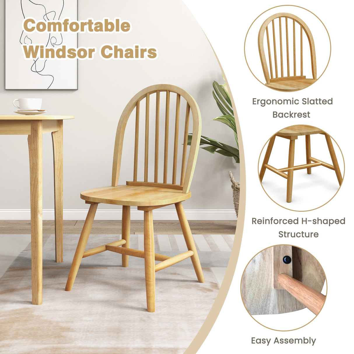 Juego de mesa de comedor de madera de 5 piezas con 4 sillas Windsor