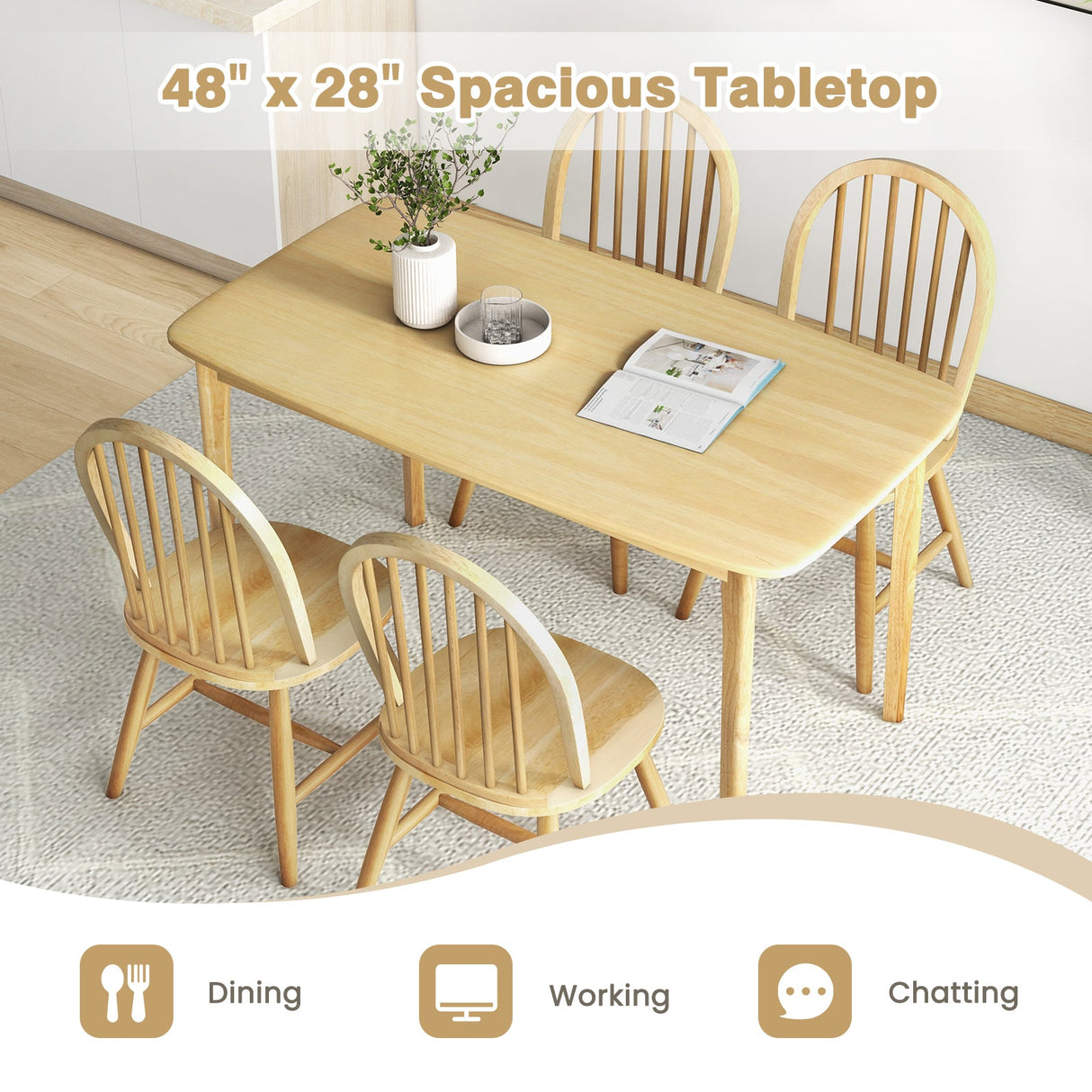 Juego de mesa de comedor de madera de 5 piezas con 4 sillas Windsor