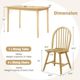 Juego de mesa de comedor de madera de 5 piezas con 4 sillas Windsor