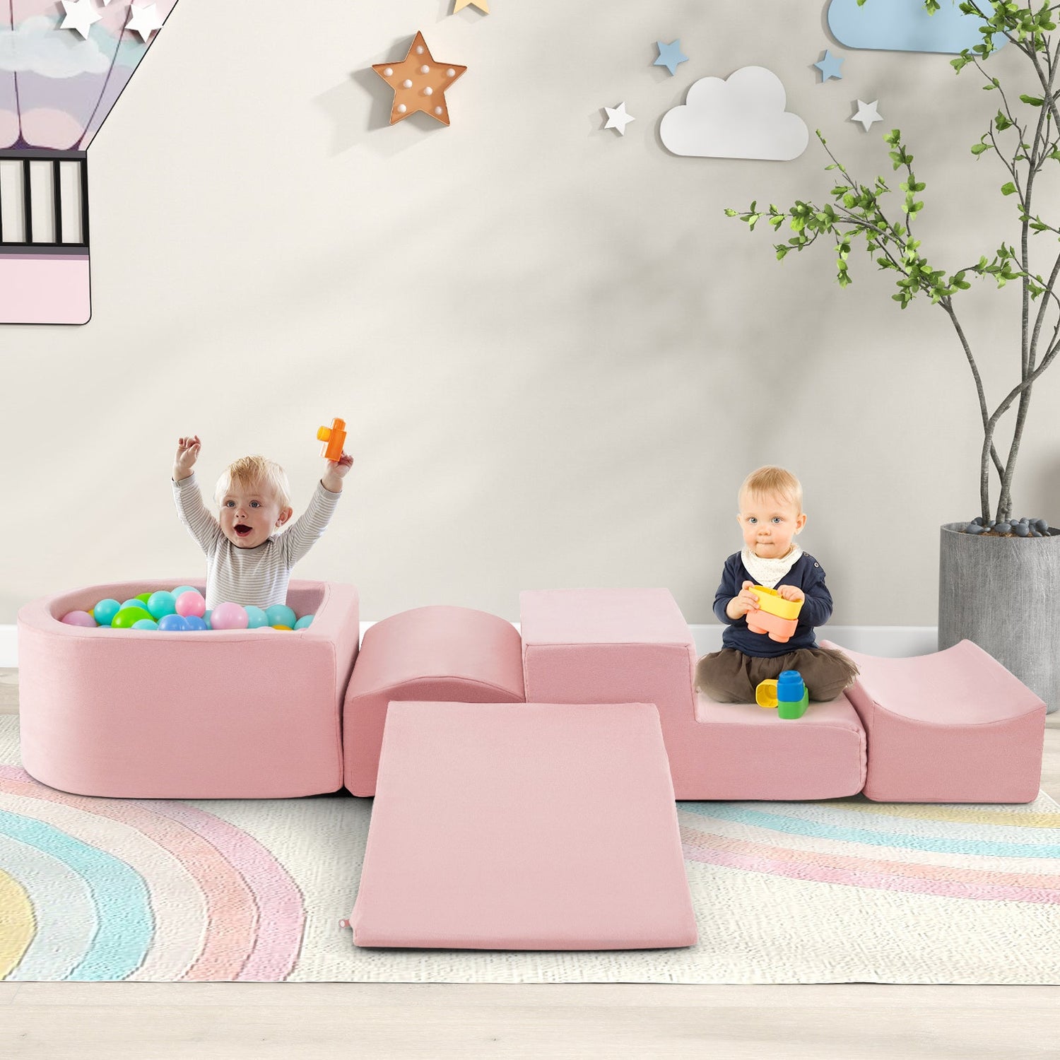 5-Piece Climb and Crawl Playset with Ball Pit for Kids