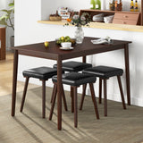 Juego de comedor de 5 piezas para 4 personas con 4 taburetes tapizados y patas de madera de caucho - Marrón