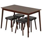 Juego de comedor de 5 piezas para 4 personas con 4 taburetes tapizados y patas de madera de caucho - Marrón