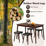 Juego de comedor de 5 piezas para 4 personas con 4 taburetes tapizados y patas de madera de caucho - Marrón