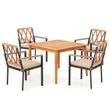 Juego de comedor de 5 piezas para patio de madera de acacia, muebles de comedor de madera maciza con agujero para sombrilla