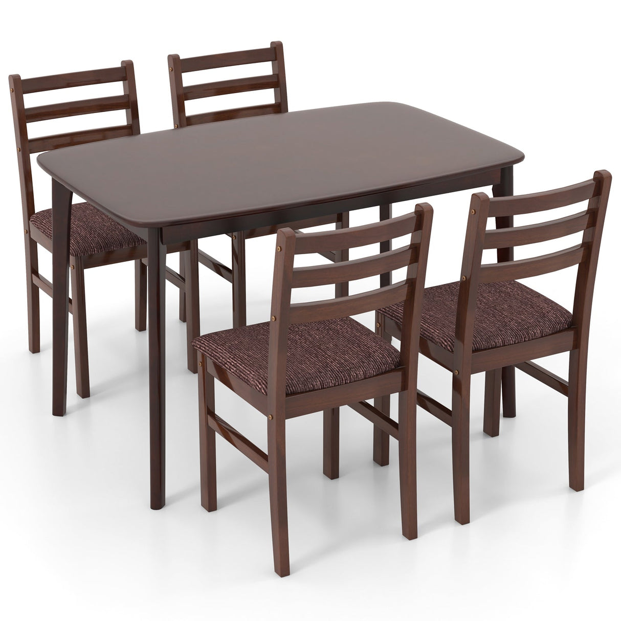 Juego de comedor vintage de madera para 4 con asiento acolchado y respaldo curvo