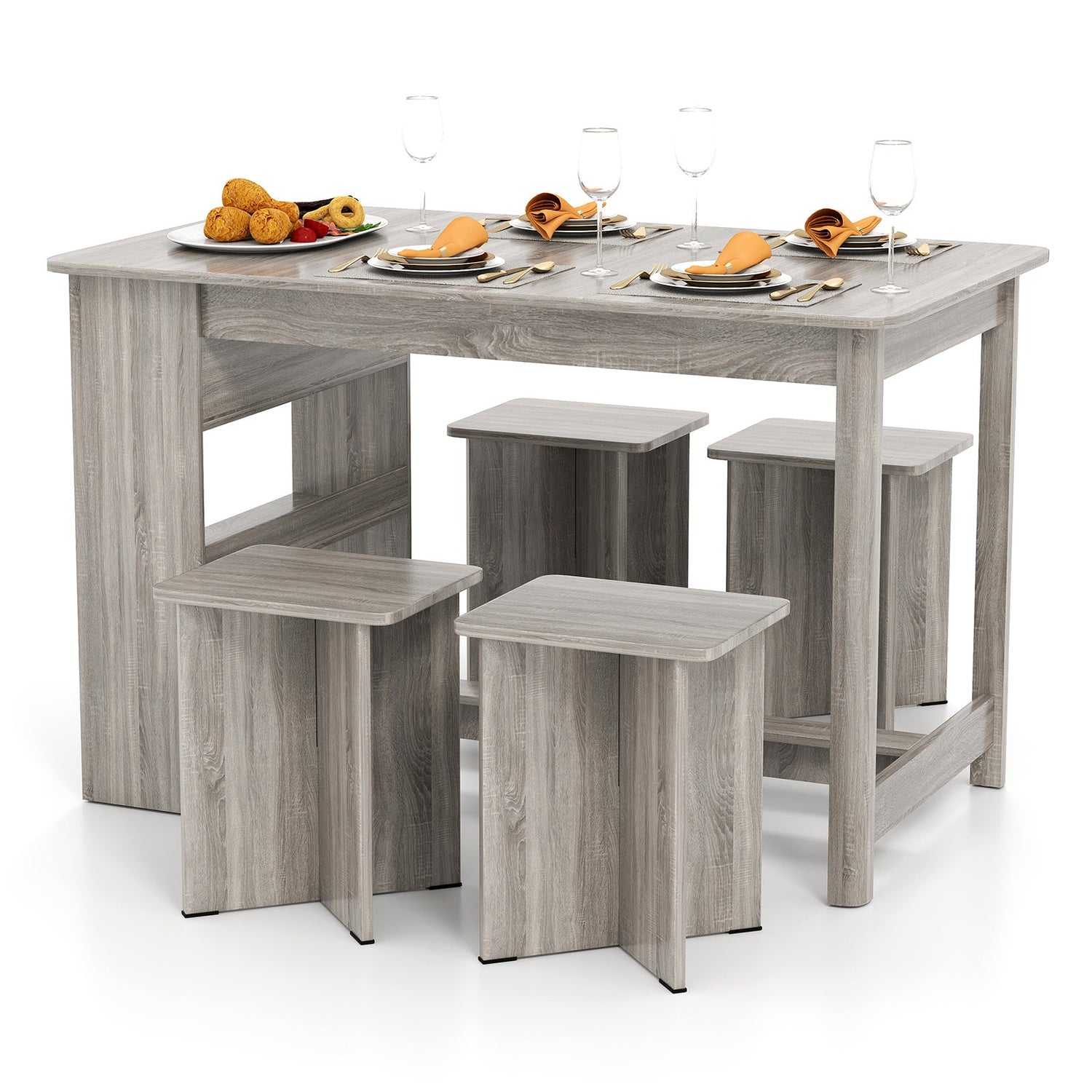 Juego de comedor de 5 piezas con estante de almacenamiento y 4 taburetes
