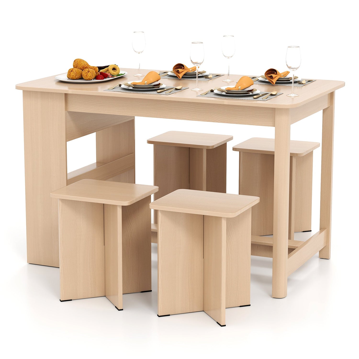 Juego de comedor de 5 piezas con estante de almacenamiento y 4 taburetes