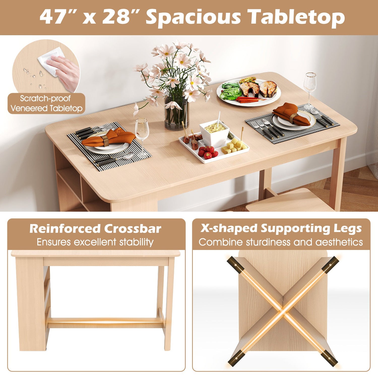 Juego de comedor de 5 piezas con estante de almacenamiento y 4 taburetes