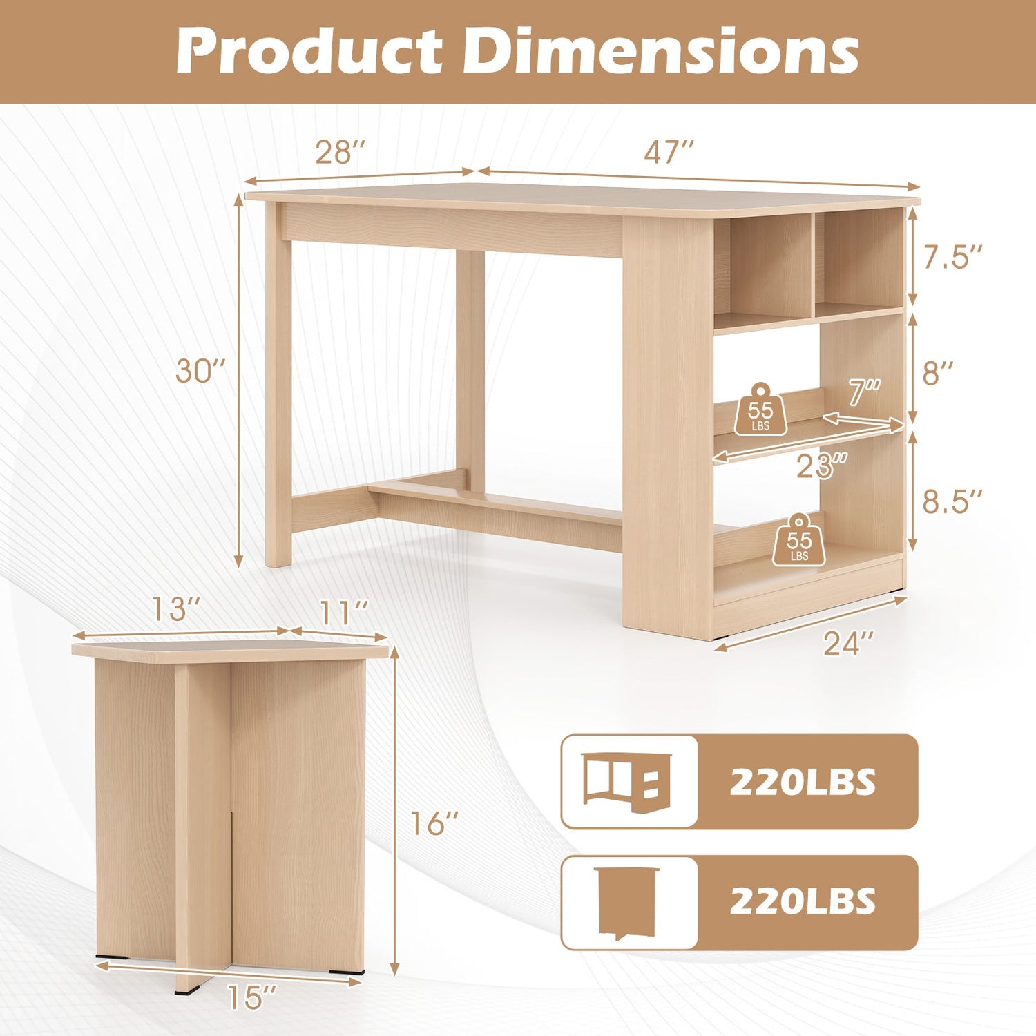 Juego de comedor de 5 piezas con estante de almacenamiento y 4 taburetes