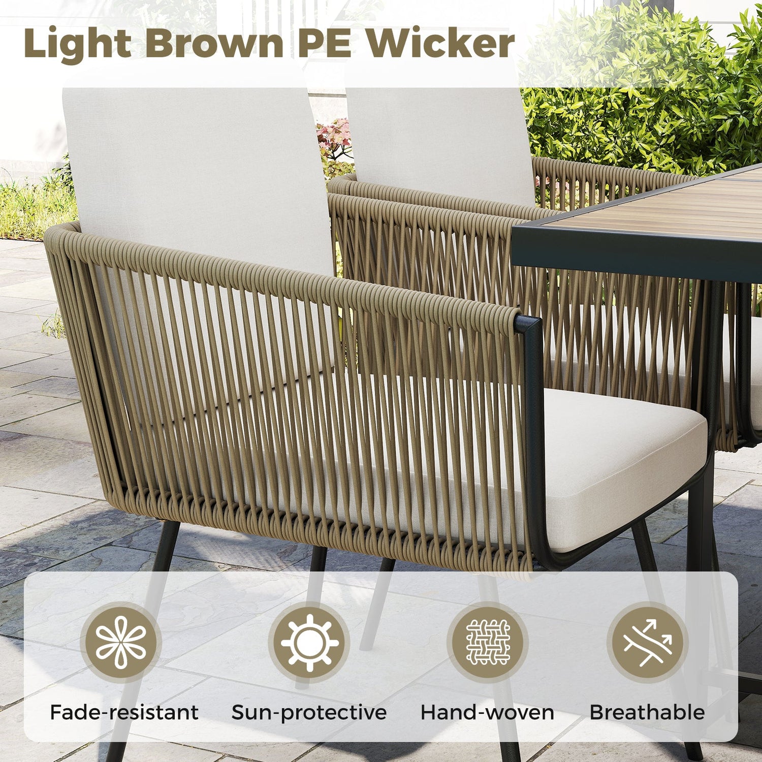 5 Pieces Patio Dining Set with Acacia Wood Tabletop