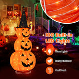 Decoración de Halloween de 5 pies de calabazas apiladas iluminadas con sombrero de bruja