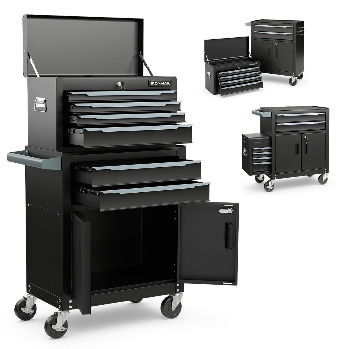 Caja de almacenamiento de herramientas con ruedas de 6 cajones y ruedas universales y ganchos