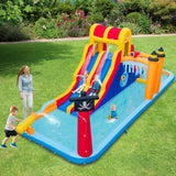 Tobogán Acuático Hinchable 6 en 1 con Toboganes Dobles, Pared de Escalada y Juego de Cueva con Soplador de 950 W