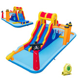 Tobogán Acuático Hinchable 6 en 1 con Toboganes Dobles, Pared de Escalada y Juego de Cueva con Soplador de 950 W