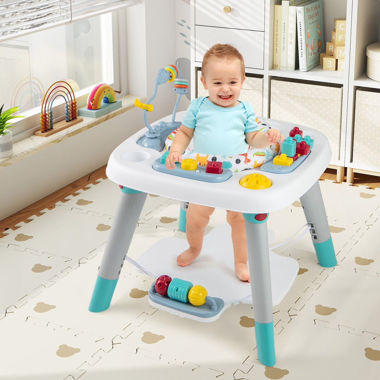 Centro de actividades para bebés 6 en 1, saltador para bebés, mesa para niños pequeños