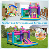 Castillo hinchable infantil 6 en 1 con tobogán, zona de salto y piscinas de bolas sin soplador