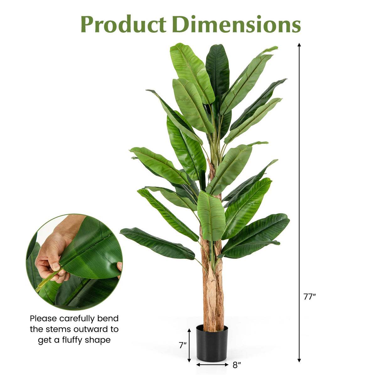 Árbol de plátano artificial de 5.5/6.5 pies de alto con 10/27 hojas grandes