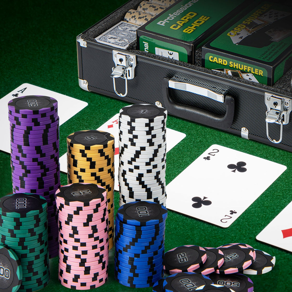 Juego de fichas de póker de 600 piezas, fichas Claytec de 14 gramos con maletín de transporte, negro