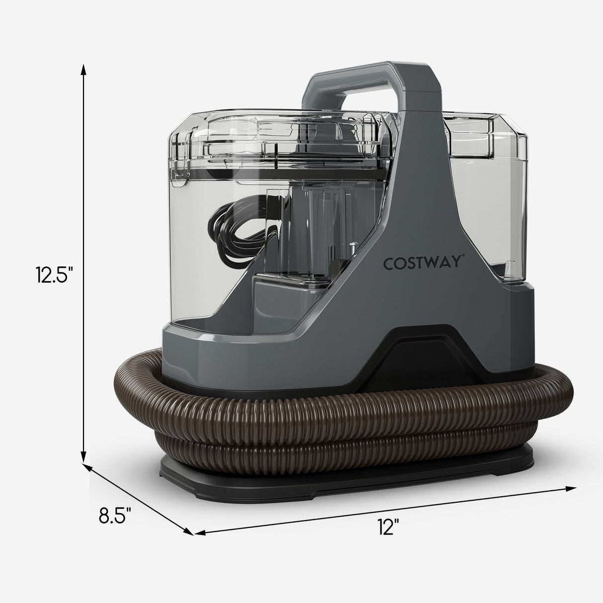 Máquina limpiadora de tapicería de 600W con potente succión de 15Kpa y accesorios versátiles - Gris