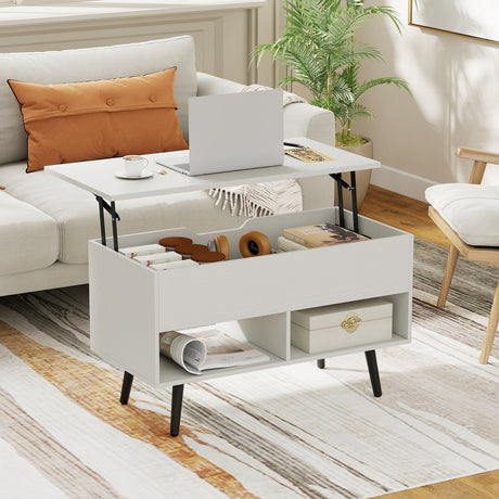 Mesa de centro elevable de 31.5 pulgadas con almacenamiento oculto y 2 estantes abiertos