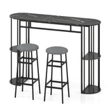 60 Inch Dining Table and 2 Upholstered Barstools with Faux Marble Tabletop