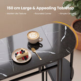 60 Inch Dining Table and 2 Upholstered Barstools with Faux Marble Tabletop