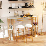 60 Inch Long Bar Table Narrow with Faux Marble Tabletop and Storage Shelves