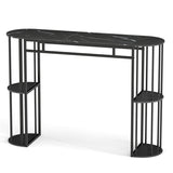 60 Inch Long Bar Table Narrow with Faux Marble Tabletop and Storage Shelves