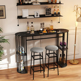 60 Inch Long Bar Table Narrow with Faux Marble Tabletop and Storage Shelves