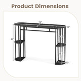 60 Inch Long Bar Table Narrow with Faux Marble Tabletop and Storage Shelves