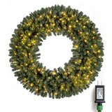 Corona de Navidad Artificial Preiluminada de 60 Pulgadas 200 Luces LED Blanco Cálido