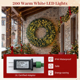Corona de Navidad Artificial Preiluminada de 60 Pulgadas 200 Luces LED Blanco Cálido