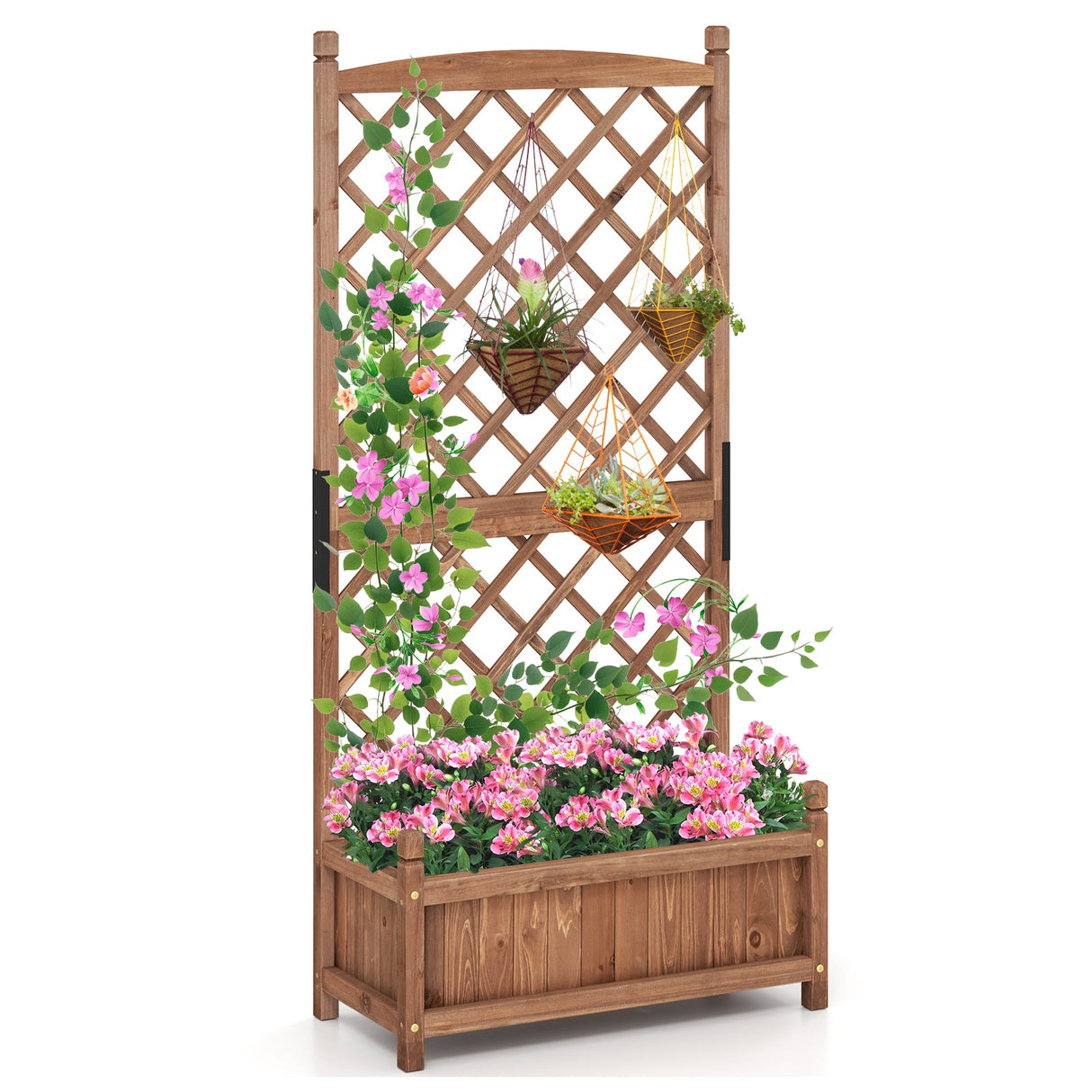 Mesa de cultivo de 152 cm de altura con enrejado de celosía en forma de diamante y orificios de drenaje