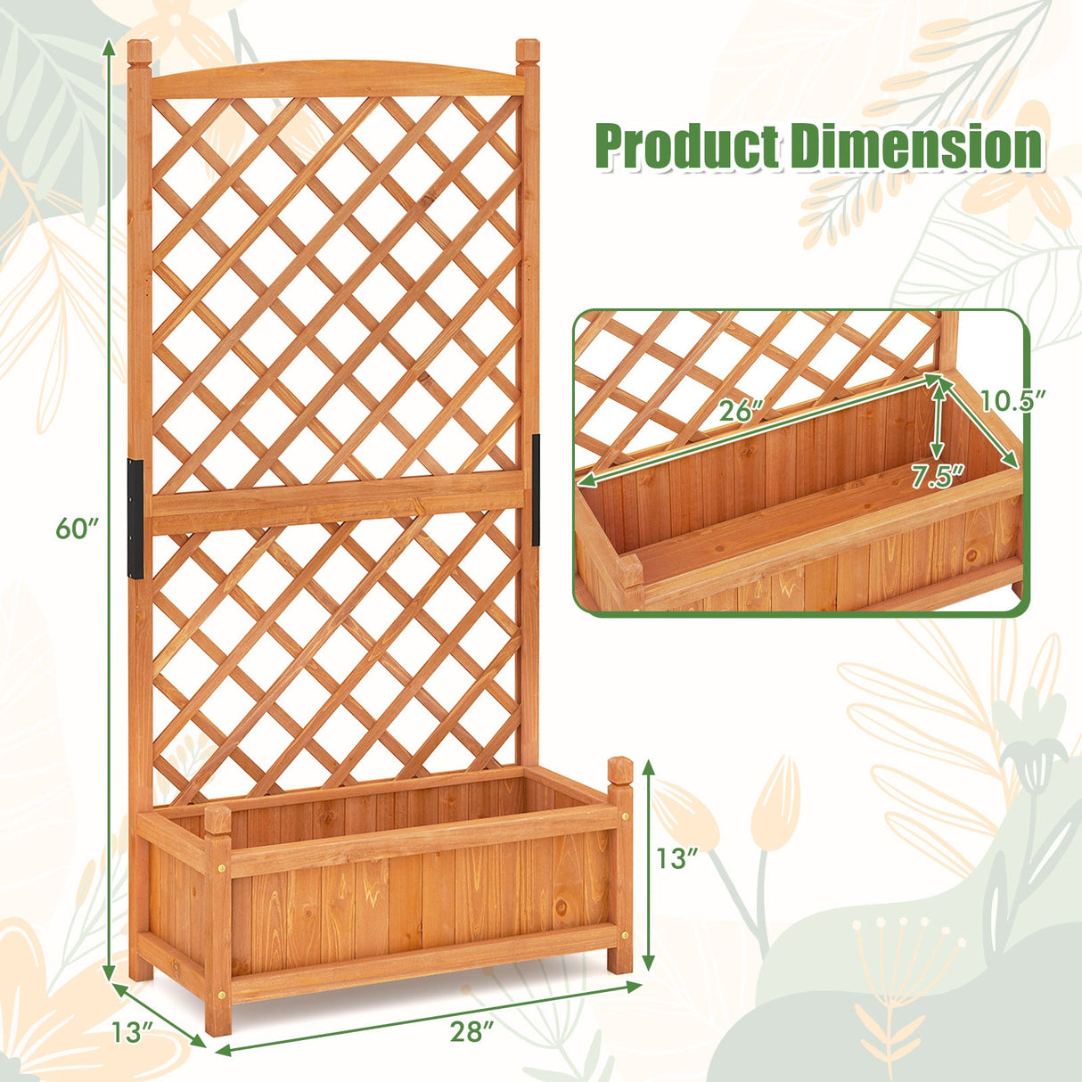 Mesa de cultivo de 152 cm de altura con enrejado de celosía en forma de diamante y orificios de drenaje