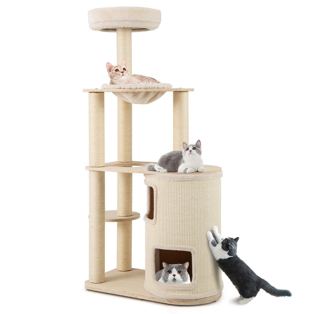 Árbol para gatos de 60 pulgadas de alto con condominio de 2 pisos y postes rascadores de sisal - Natural