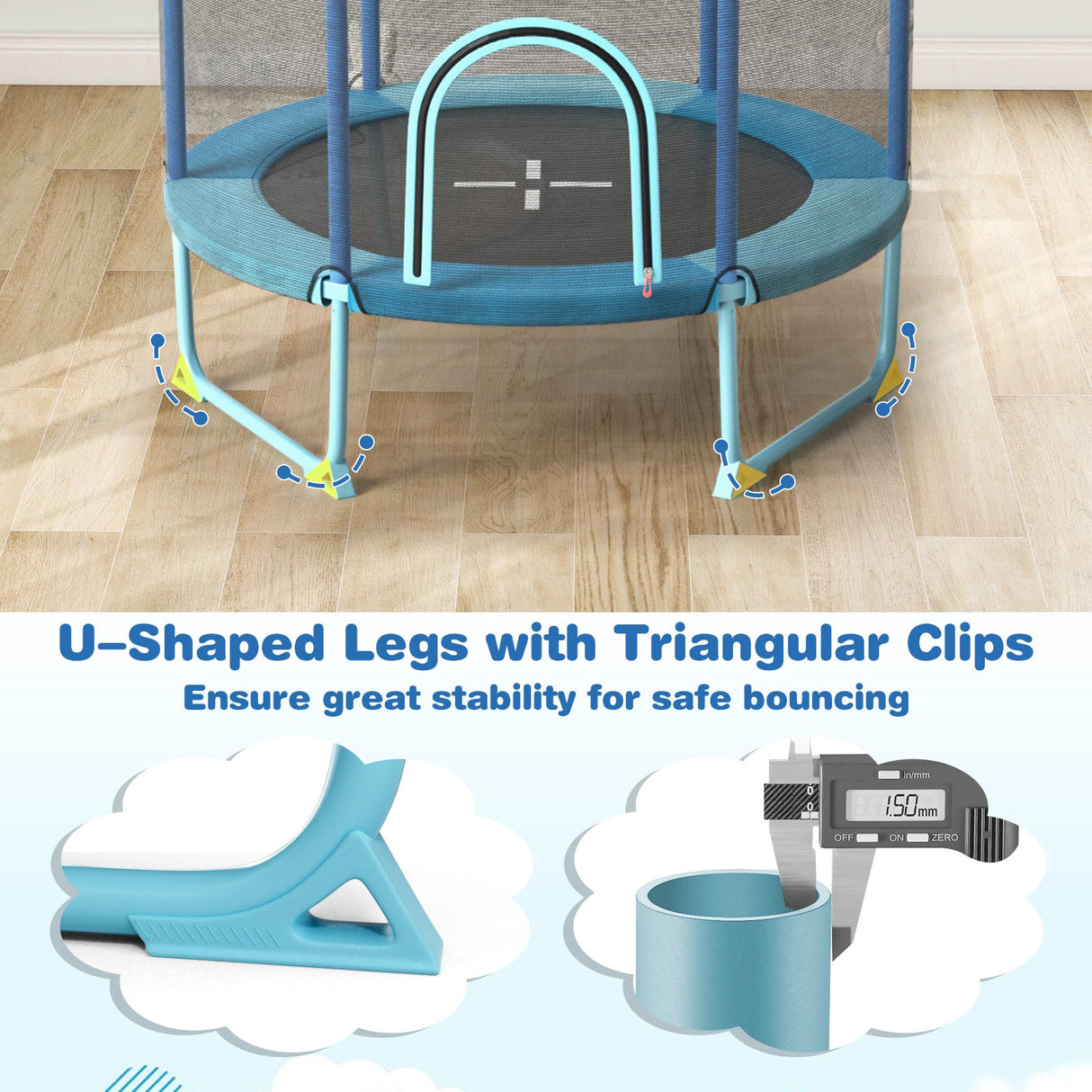 60 Inch Trampoline with Gymnastic Bar and Rings for Kids