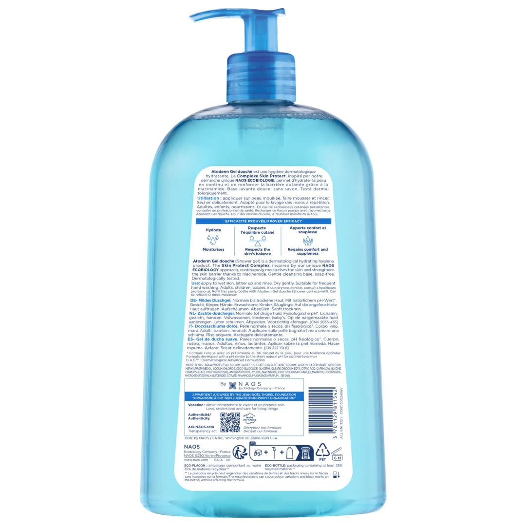Bioderma Atoderm Shower Gel - Gentle, Moisturizing Cleanser for Sensitive & Dry Skin - Fragranced, 33.81 fl oz